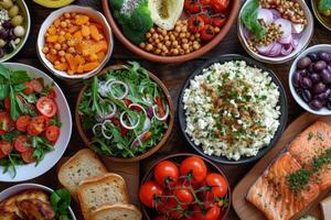 AI generated A picturesque array of Mediterranean-inspired dishes photo