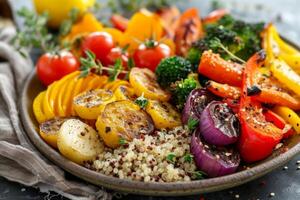 AI generated A visually appealing plate featuring a variety of roasted vegetables photo