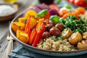 AI generated A visually appealing plate featuring a variety of roasted vegetables photo