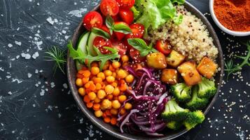 ai generado un visualmente atractivo plato presentando un variedad de asado vegetales foto