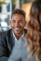 AI generated A warm and friendly real estate agent having a one-on-one consultation with clients photo