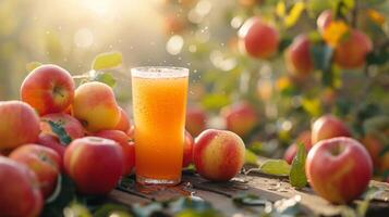 AI generated Beautiful background for apple juice advertising photo