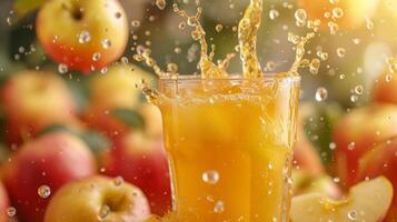 AI generated Beautiful background for apple juice advertising photo