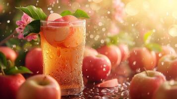 AI generated Beautiful background for apple juice advertising photo