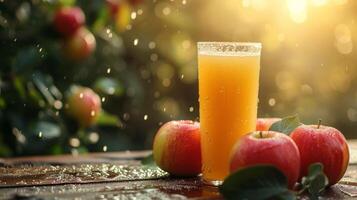 AI generated Beautiful background for apple juice advertising photo