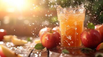 AI generated Beautiful background for apple juice advertising photo