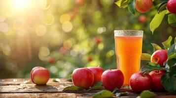 AI generated Beautiful background for apple juice advertising photo