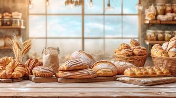 AI generated Beautiful background for bakery advertising photo