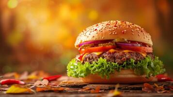 AI generated Beautiful background for beef burger advertising photo