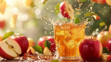 AI generated Beautiful background for apple juice advertising photo