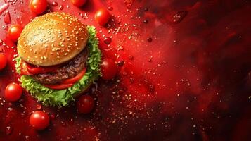 AI generated Beautiful background for beef burger advertising photo