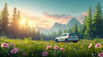 AI generated Beautiful background for car rental advertising photo