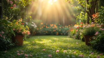 AI generated Beautiful background for garden spring party advertising photo