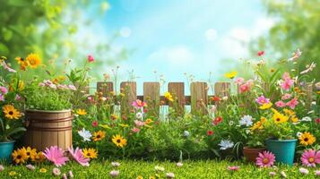 AI generated Beautiful background for garden spring party advertising photo