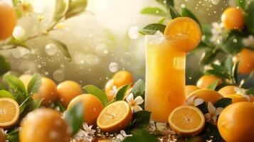 AI generated Beautiful background for orange juice advertising photo