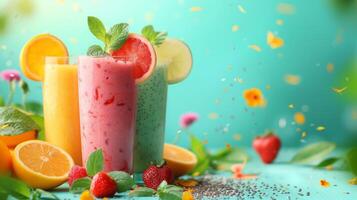 AI generated Beautiful background for smoothie advertising photo