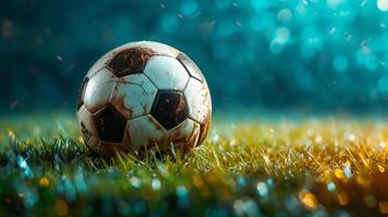 AI generated Beautiful background for soccer game advertising photo