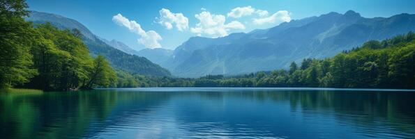 AI generated Beautiful photo of a mountain lake backgroud for background