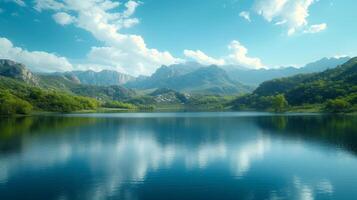 AI generated Beautiful photo of a mountain lake backgroud for background