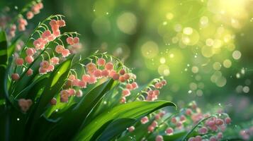 AI generated beautiful pink and green lily of the valley wallpaper photo