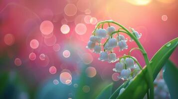 AI generated beautiful pink and green lily of the valley wallpaper photo