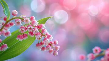 AI generated beautiful pink and green lily of the valley wallpaper photo