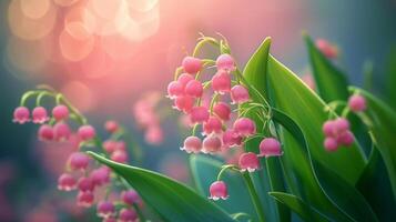 AI generated beautiful pink and green lily of the valley wallpaper photo