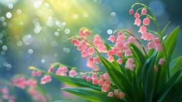 AI generated beautiful pink and green lily of the valley wallpaper photo