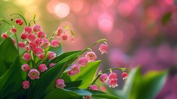 AI generated beautiful pink and green lily of the valley wallpaper photo