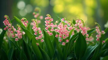 AI generated beautiful pink and green lily of the valley wallpaper photo