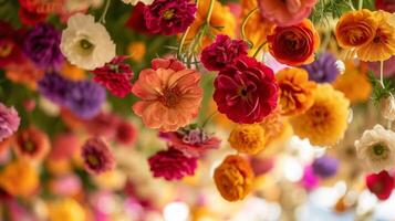 ai generado un de cerca de floreciente flores crea un animado y encantador atmósfera foto