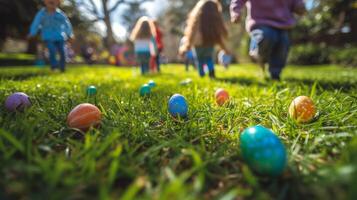 AI generated Children and adults engaged in the lively tradition of an Easter egg roll photo