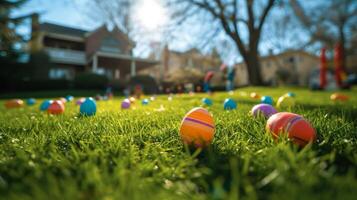 AI generated Children and adults engaged in the lively tradition of an Easter egg roll photo