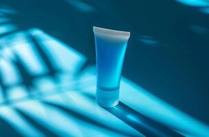 AI generated cosmetic tube on a blue surface photo