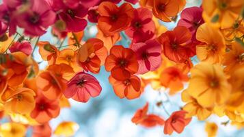 ai generado un de cerca de floreciente flores crea un animado y encantador atmósfera foto