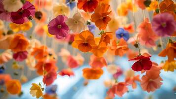 AI generated A close-up of blooming flowers creates a lively and enchanting atmosphere photo