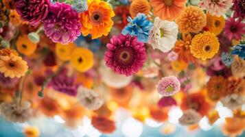 AI generated A close-up of blooming flowers creates a lively and enchanting atmosphere photo