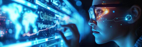 AI generated Business professionals actively monitor electronic data security using AI-driven cybersecurity tools photo