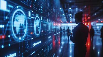 AI generated Business professionals actively monitor electronic data security using AI-driven cybersecurity tools photo