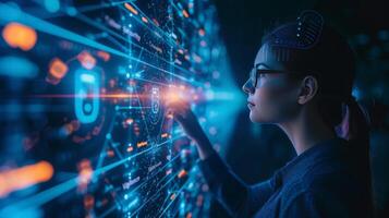 AI generated Business professionals actively monitor electronic data security using AI-driven cybersecurity tools photo