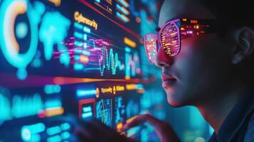 AI generated Business professionals actively monitor electronic data security using AI-driven cybersecurity tools photo