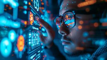 AI generated Business professionals actively monitor electronic data security using AI-driven cybersecurity tools photo