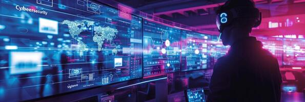 AI generated Business professionals actively monitor electronic data security using AI-driven cybersecurity tools photo
