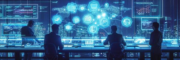 AI generated Business professionals actively monitor electronic data security using AI-driven cybersecurity tools photo