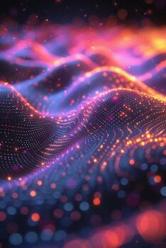 AI generated Dark hues and neon waves converge, producing an abstract representation of digital data flow photo