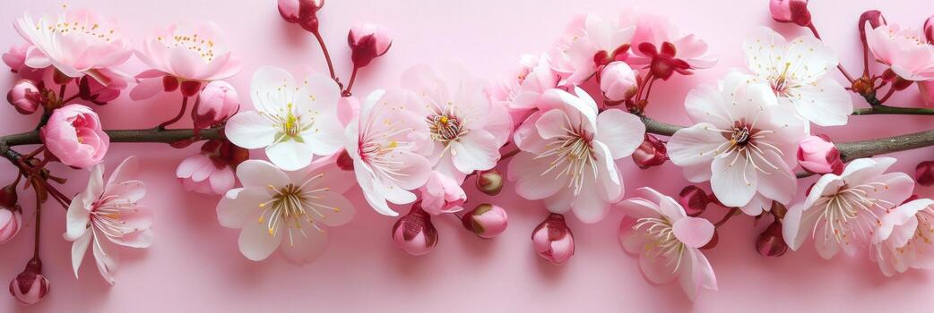 AI generated An elegant arrangement of spring blossoms frames a blank space photo