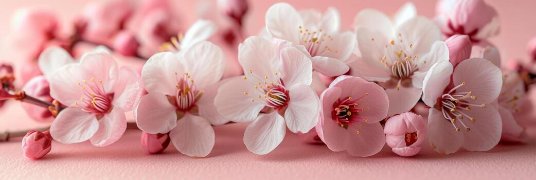 AI generated An elegant arrangement of spring blossoms frames a blank space photo