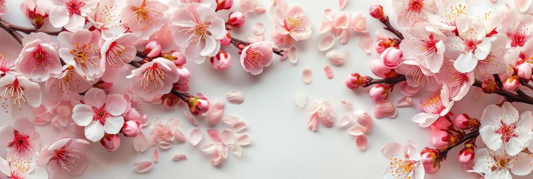 AI generated An elegant arrangement of spring blossoms frames a blank space photo