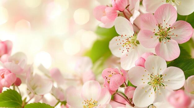 AI generated An elegant arrangement of spring blossoms frames a blank space photo