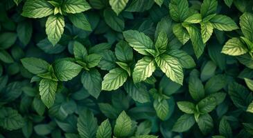 AI generated green foliage leaves wallpaper background photo